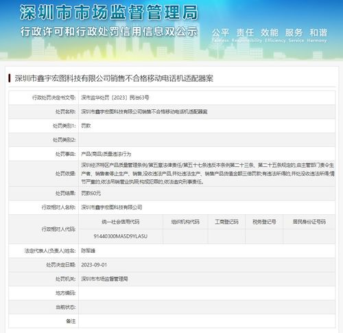 深圳市鑫宇宏图科技有限公司销售不合格移动电话机适配器案